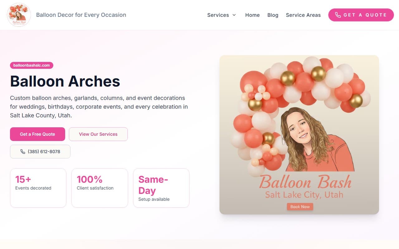 Balloon Bash SLC website screenshot