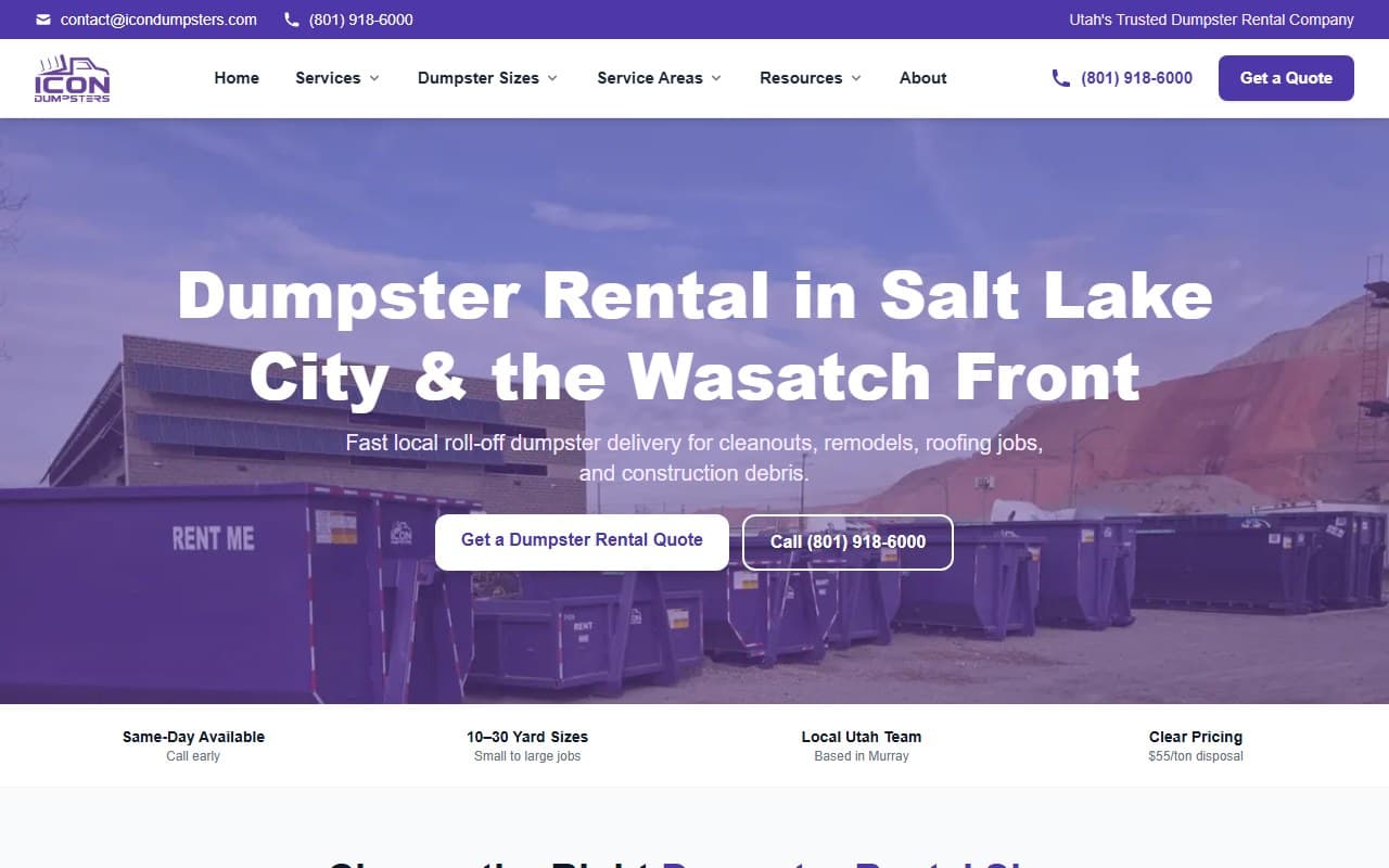 Icon Dumpsters website screenshot