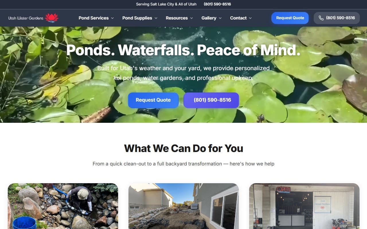 Utah Water Gardens website screenshot